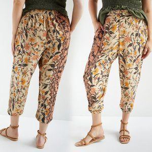 NWT Anthropologie Smocked Balloon-Leg brown Floral Pants US 6/UK 10